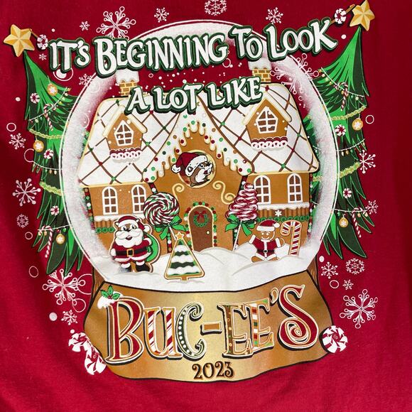 Buc-ee’s Bucees 2023 Christmas Shirt Youth L Red Gingerbread Holiday Graphic Tee - Picture 5 of 11